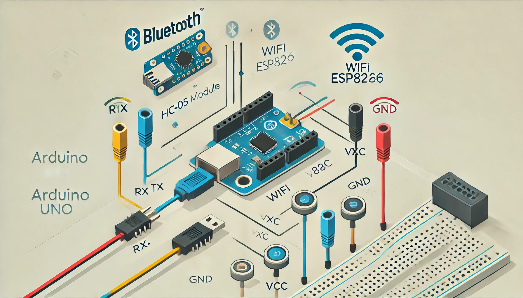 آموزش راه‌ اندازی اتصال ماژول Bluetooth HC-05 و WiFi ESP8266 به اردوینو